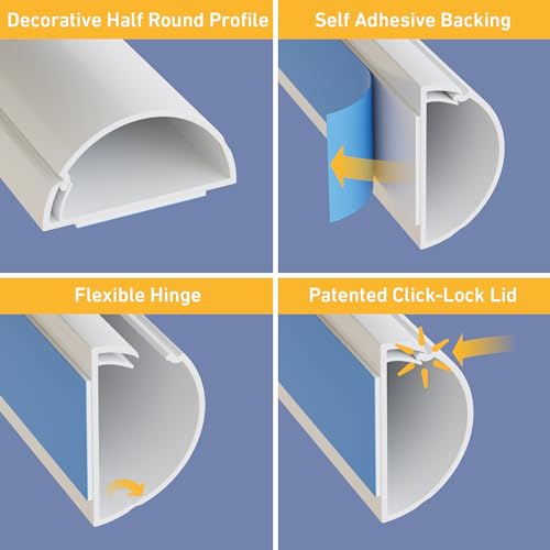 D-Line Cable Raceway On-Wall Cord Cover | 1D3015W | Surface Mount Electrical Channel to Hide and Conceal Cords, Cables, and Wires | White, Paintable - color: White, size: 1.18x0.59in - 1x 39in