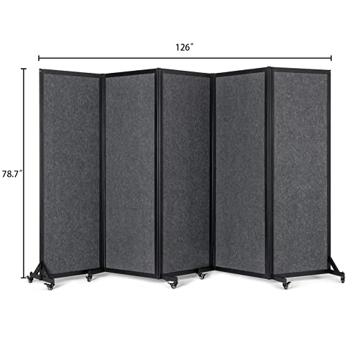 Room Partition, 10'6"W x 6'7"H,5 Panel,Grey - color: Grey, size: 128"(L)*78.7"(H)