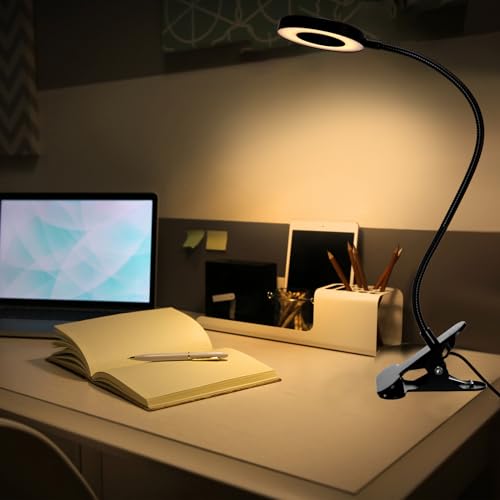 Glooglitter 4 Pcs Clip on Ring Light Desk Lamp 48 LED USB 3 Colors, Black - color: Black