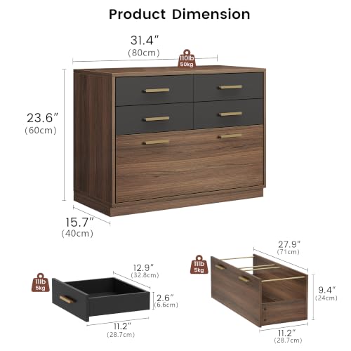 ModernMate 31.4" Lateral File Cabinet with 5 Drawers for Letter, Legal & A4