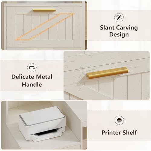 63" Farmhouse L Shaped Desk with Drawers & Printer Shelf for Home Office - color: Classic White