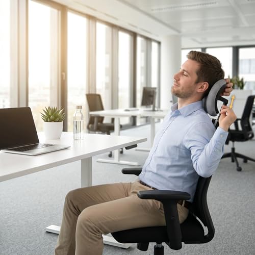 Office Chair Headrest Attachment, Ergonomic Mesh Office Chair Headrest No-Drill Easy Install Adjustable Height & Angle, M, Attachment, for - color: M