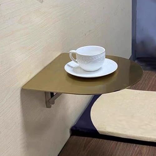 Bedside Folding Wall Table, Semi-Circle Small Coffee Table 12" Stainless Steel Sofa Side Shelf Floating Desk for Bistro Bedroom Balcony(Gold,40cm(16")) - color: Gold, size: 40cm(16")