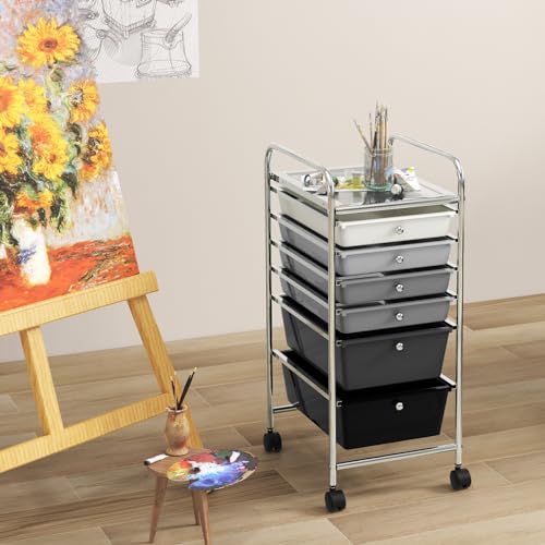 GOFLAME 6-Drawer Rolling Storage Cart, Multifunctional Art Craft Organizer Cart, Mobile Utility Storage Cart with Removable Drawers & Lockable Wheels, Craft Cart for Home Office, School, Gray Gradient - color: Gray Gradient, size: 6-Drawer without Wood To