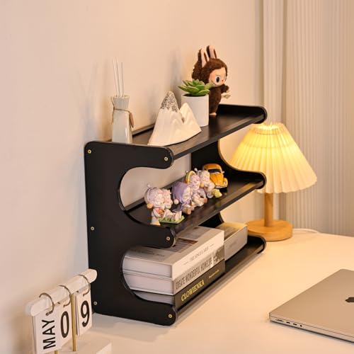 3 Tier Bookshelf for Desktop, Storage Rack, Desktop Organization - color: Black
