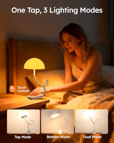 Rechargeable Clip On Lamp, Cordless Touch Control Desk Lamp with RGB Ambient Mode & 3000K–6000K Dimmable Book Reading Light, Portable Gooseneck Lamp Battery Operated Clamp On Table Bedside Headboard - color: White