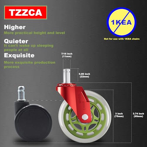 Office Chair Wheels Replacement Rubber Chair Casters Heavy Duty - color: Reds