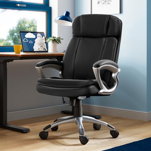 Serta Ergonomic Big and Tall Executive Office Chair Lumbar Support, Leather | Fairbanks, Gaming Chair with Headrest, 350lb Capacity, Padded Arms, Semi-Plush Seat Cushion, Adjustable Height & Tilt, Black - color: Black, size: 350 lbs