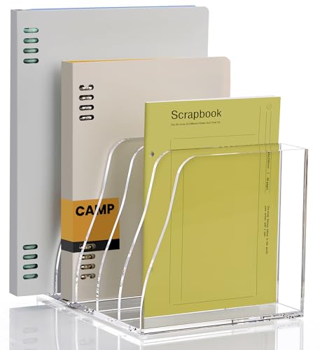 YUXUN Clear Acrylic File Folder Holder - 5 Vertical Compartments - size: Compact 5-Section