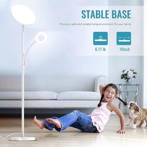 marctronic White Floor Lamp, 42W 4000LM Super Bright LED Room Lamp with Adjustable Reading Light,Dimmable Modern Standing Lamp with Remote & Touch Control for Room Bedroom Office Floor Light - color: White 42W