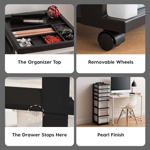 IRIS USA 7-Drawer Rolling Storage Cart, Black/Pearl - color: Black, size: 7 Drawer with Wheels