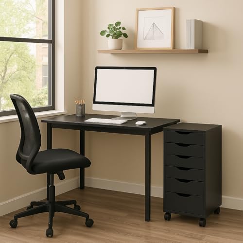 Jela-USA Solid Pine Wood 6 Drawer Rolling Cart, Black - color: Black, style: 6 Drawer