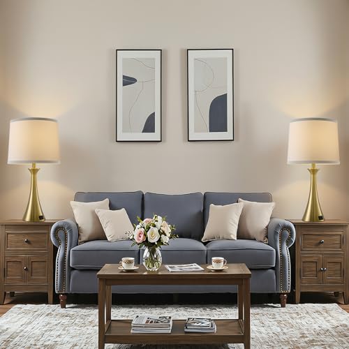 Touch Table Lamps Set of 2, 21" Bedside Lamps with USB C+A | 3 Way Dimmable Nightstand Lamps with Linen Shades, 2 LED Bulbs Included, Touch Lamp for Living Room, Bedroom and End Tables - color: Gold & White Shade