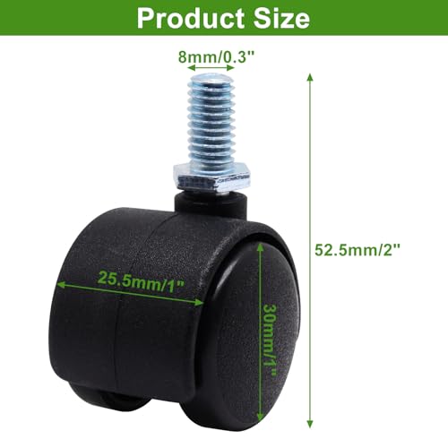 Plastic Caster Wheels 1 Inch, M8 Threaded Swivel Casters Set of 4, Black Nylon Replacement Casters Wheels for Furniture Table Cabinet Office Chair - style: 1 Inch-Threaded Stem