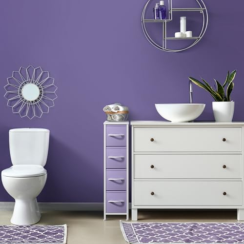 Sorbus Kids Narrow Dresser with 4 Drawers - Vertical Slim Storage Chest of Drawers with Steel Frame, Wood Top & Easy Pull Fabric Bins for Small Spaces, Closets, Bedroom, Bathroom & Laundry - color: Pastel Purple, style: 4 Drawer