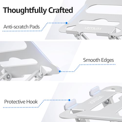 Urmust Adjustable Laptop Stand for Desk, 10-15.6“ Laptop Riser, Silver - color: B-Silver