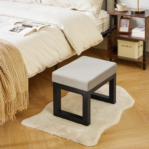 IBUYKE Small Footstool Ottoman, Linen Fabric Footrest, Grey WBD001G - color: Grey