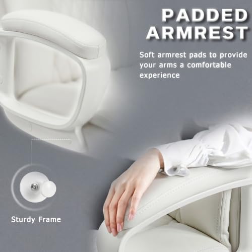 LEMBERI High Back PU Leather Executive Office Chair, Adjustable Swivel Computer Desk Chair with Padded Armrests for Home Office, White - color: White