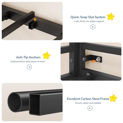 Full‑Size Black Metal Loft Bed with L‑Shaped Desk, LED & Charging Station - color: Black