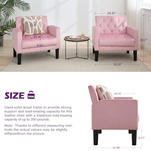 Upholstered Accent Chairs Set of 2, Tufted Armchairs for Living Room - color: Pink