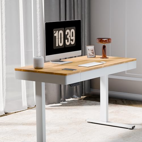 FLEXISPOT Standing Desk with Drawer, 48 x 24 Inch Electric Adjustable Height Stand Up Desk with Storage Organizer, Whole Piece Wooden Desktop for Home, Office, Computer Workstation, Maple - color: Maple, size: 48x24"