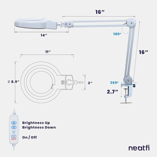 Neatfi LED Magnifying Lamp, 1200 Lumens, 2.25X Magnification (White) - color: White-2, size: 5-Diopter