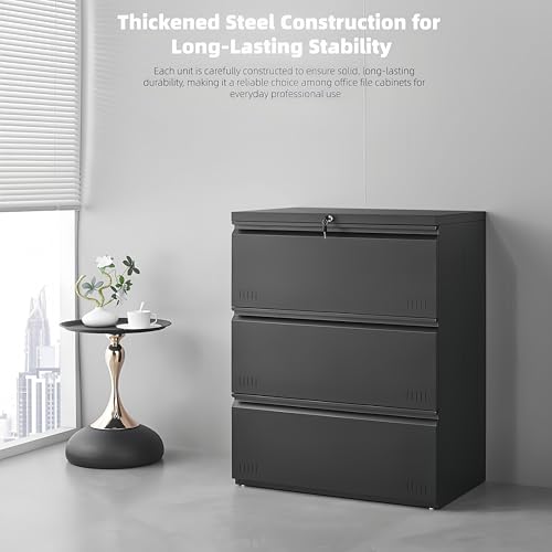 Approgreent Lateral 3 Drawer File Cabient with Lock, Metal Filing Cabinets for Home Office, Heavty Duty Office Storage Cabinet for A4/Letter/Legal (Matte Black) - color: 17-k Black
