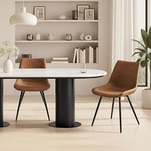 Yaheetech Dining Chairs Set of 2 Mid Century Modern Kitchen Chairs Brown | Faux Leather Upholstered Dining Room Chairs with Metal Legs and Curved Backrest, Armless Side Chairs for Kitchen Living Room - color: Brown, size: Set of 2