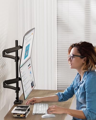 MOUNTUP Vertical Dual Monitor Mount Holds 4.4-17.6lbs, up to 32 Inch Stacked Monitor Mount with Gas Spring Arm with Clamp/Grommet Base, Dual Monitor Stand for Desk, For Home Office, VESA 75x75/100x100 - size: Dual
