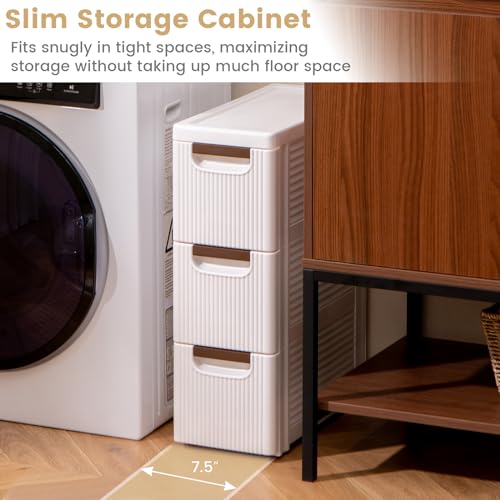 LOKO 3-Drawer Narrow Storage Cabinet, Slim Rolling Cart, Mobile Plastic Cart Container with Pull Handles, Built-in Wheels, for Living Room, Kitchen, Bathroom, Office (7.5"x16.5"x22.5" (3 Drawer)) - size: 7.5"x16.5"x22.5" (3 Drawer)