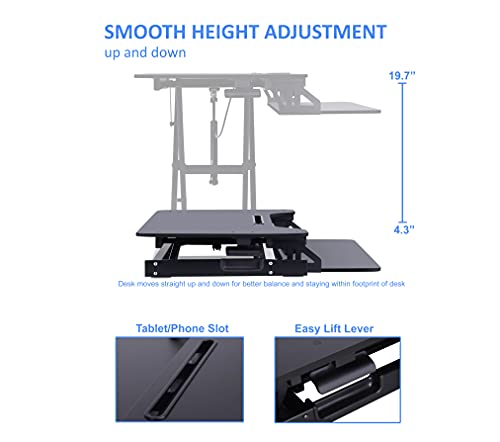 Rocelco Standing Desk Converter 31.5 Inch Sit Stand Up Dual Monitor Tabletop Riser with Tablet Mount, Height Adjustable Home Office Workstation - Deep Keyboard Tray for Laptop Mouse - Black (R VADRB) - color: Black, size: 31.5", style: Riser Only
