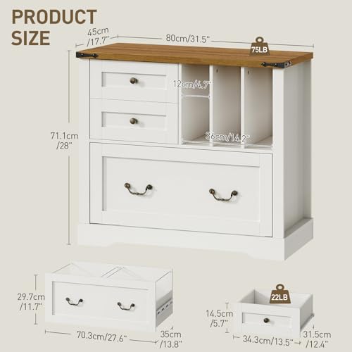 RALGEND Farmhouse File Cabinet for Home Office, Lateral Filing Cabinet with 3 Drawers & Folder Organizer, Office Storage Cabinet for A4 Letter Files, Printer Stand with Storage Cabinet, White & Walnut - color: White and Walnut