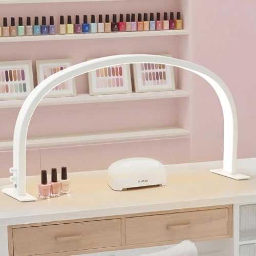 U-Shape Half Moon Light for Nail Desk Lamp, 29in 48W LED Desk Lamp for Nail Tech, Adjustable Brightness Knob 3 Color Temperatures, Half Moon Light for Manicure Handcraft Tattoo Detailed Work - color: White - U Shape
