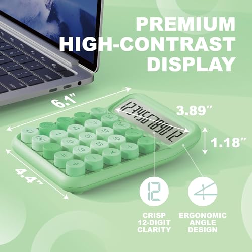 CATIGA Mechanical Switch Calculator, Green Calculator with 12 Digit Large LCD Display & Big Buttons for Office Desk, Classroom Math, Back to School Supplies, Cute Aesthetic Desk Accessories - color: Green