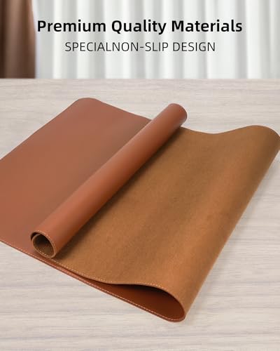 Large Desk Mat - 48" x 17"Leather Desk Pad Protector, Office Desk Mat, Non-Slip PU Leather Large Mouse Pad, Waterproof Desk Blotter Mat, Desk Cover pad for Office and Home (Brown) - color: Brown, size: 48" x 17"