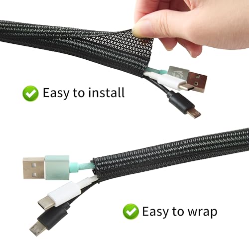 Split Wire Loom 1/4 Inch 100ft, Braided Cable Sleeve for Cable Management, Cord Protector for Pets, TV, Desk & Automotive, Black - color: Black, size: 1/4"-100ft