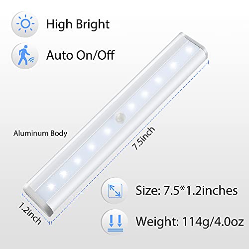 Hopedone Under Cabinet Lights, 10LED Battery Motion Sensor Light Indoor Magnetic Stick-Anywhere Closet Lights for Stair Kitchen Wardrobe Hallway(6 Pack) | 10 LEDs per light, up to 200 lumens, night-only sensing, 15-20-second auto-off, magnetic mounting, 4