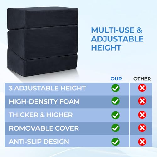 3-Level Adjustable Foot Rest for Under Desk at Work, Black, 17x11.2x17 Inch | Ergonomic High-Density Foam Footstool Footrest Pillow with Crystal Velvet & Washable Cover for Office/Home/Game Chair - color: Black