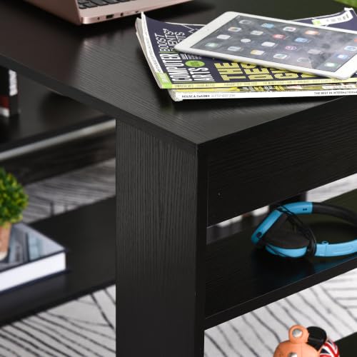 HOMCOM 47 Inch L Shaped Desk, Home Office Table, 360 Degree Rotating, Black - color: Black