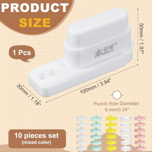 PATIKIL 5 Hole Paper Puncher, Hole Punch Binding Machine Spiral Coil Binder with 10Pcs 30 Ring Loose Leaf Binder Spines 5 Sheets Capacity for DIY Planner Scrapbook Office, White - color: White