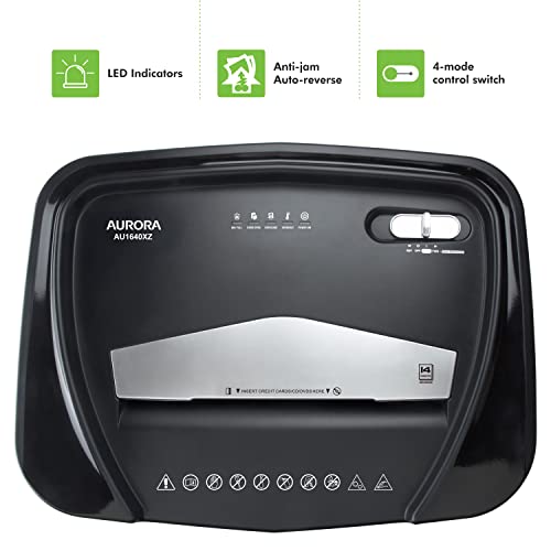 Aurora Anti-Jam 16-Sheet Crosscut Paper/CD and Credit Card Shredder/ 5-Gallon pullout Basket 30 Minutes Continuous Run Time - style: 16-Sheet CrossCut Shredder