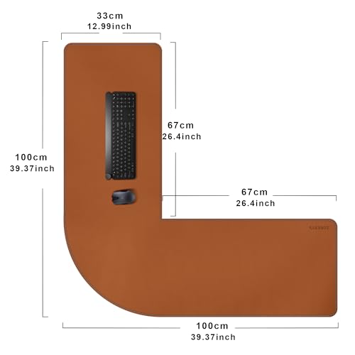ZORESYN L Shaped Desk Mat 39.4"(L) x 39.4"(S) x 13"(W), Computer Corner Desk Pad, Large Waterproof PU Leather Mouse pad for Corner Desk, Writing Desk Pad Protector - Light Brown - color: Light Brown, size: 39.4" x 39.4"