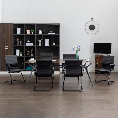 Office Guest Reception Chair Set of 2, Conference Room Chairs Waiting Room Chairs 2 Pack, Modern Leather Office Desk Chair No Wheels.(Matte Black) - color: Matte Black, size: 2 Pack