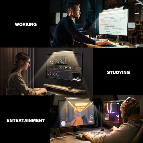 Douxlife Monitor Light Bar, Eye-Care Computer Monitor Lamp | Wireless Remote & Touch Control, Asymmetrical Optical Design, Stepless Dimming Screenbar for Home Office Gaming, Black - color: Black
