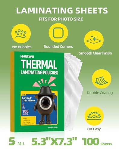 100 Pack Thermal Laminating Pouches 5.3x7.4Inches 5mil Laminating Sheets for Photo Card Documents, Clear Rounded Corner, Crystal Clear, Dry-Erase Friendly, Compatible with Laminators - size: 5.3x7.4"_5mil