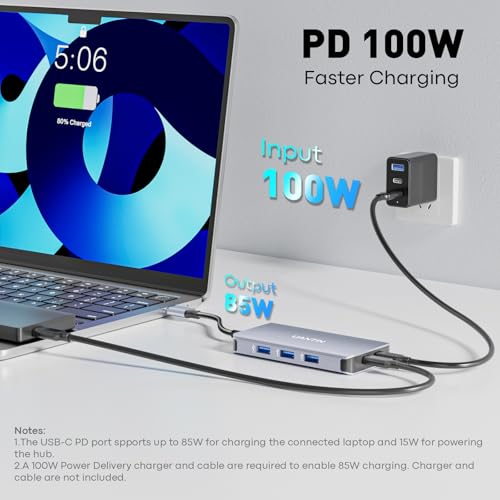 UANTIN Laptop Docking Station 3 Monitors, 8-in-1 USB C Dock with 2 HDMI, DP | USB C Docking Station Dual Monitor with 4K@60Hz HDMI, DisplayPort, USB A & C, 100W PD, USB C Hub Dongle for Dell,HP,Lenovo - size: 11.8inch
