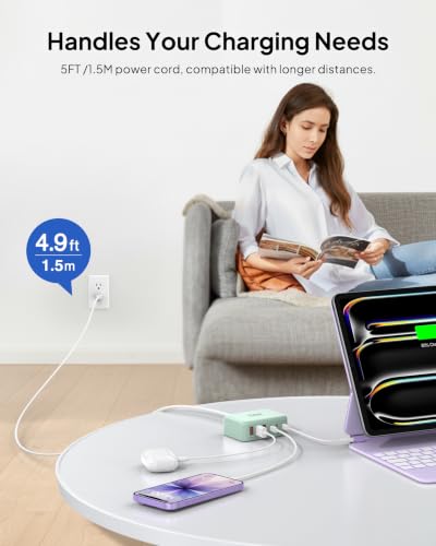 USB Fast Charger Block 50% Smaller 100W Max 6-Port GaN USB Charging Station - color: Light Green, size: 100W