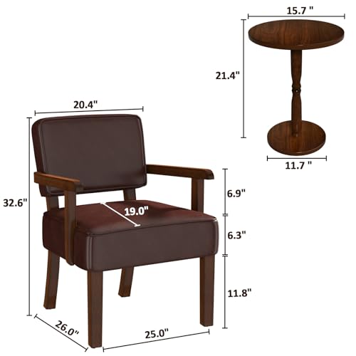 FAGAGA Accent Chairs Set of 2, 2 Solid Wood Armchairs with Table - color: Faux Leather Cherry, size: One Set