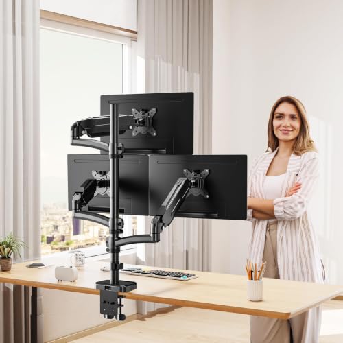 MOUNT PRO Triple Monitor Mount for Max 32" Computer Screen, Adjustable 3 Monitor Desk Mount, up to 19.8lbs Each, Three Display Arm with Tilt Swivel Rotation, VESA Mount 75x75/100x100mm - style: Max 32“ Gas Spring(stacked)