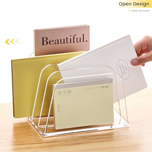 YUXUN Acrylic Desk File Organizer, 4-Section Upright Magazine Holder - size: 4-Section
